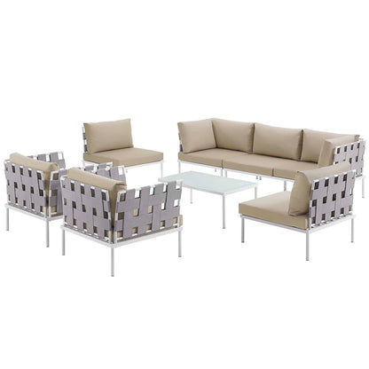 Modway Outlet Harmony 8 Piece Outdoor Patio Aluminum Sectional Sofa Set by Modway  Outdoor Furniture Furniture White Beige - EEI-2619-WHI-BEI-SET