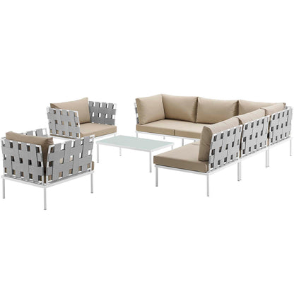 Modway Outlet Harmony 8 Piece Outdoor Patio Aluminum Sectional Sofa Set by Modway  Outdoor Furniture Furniture White Beige - EEI-2619-WHI-BEI-SET