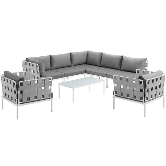 Modway Outlet Harmony 8 Piece Outdoor Patio Aluminum Sectional Sofa Set by Modway  Outdoor Furniture Furniture White Gray - EEI-2619-WHI-GRY-SET