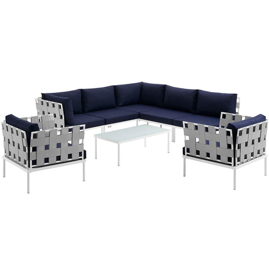 Modway Outlet Harmony 8 Piece Outdoor Patio Aluminum Sectional Sofa Set by Modway  Outdoor Furniture Furniture White Navy - EEI-2619-WHI-NAV-SET