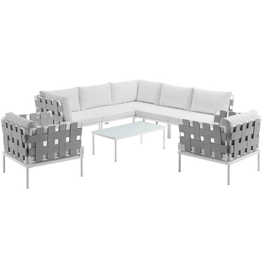 Modway Outlet Harmony 8 Piece Outdoor Patio Aluminum Sectional Sofa Set by Modway  Outdoor Furniture Furniture White White - EEI-2619-WHI-WHI-SET