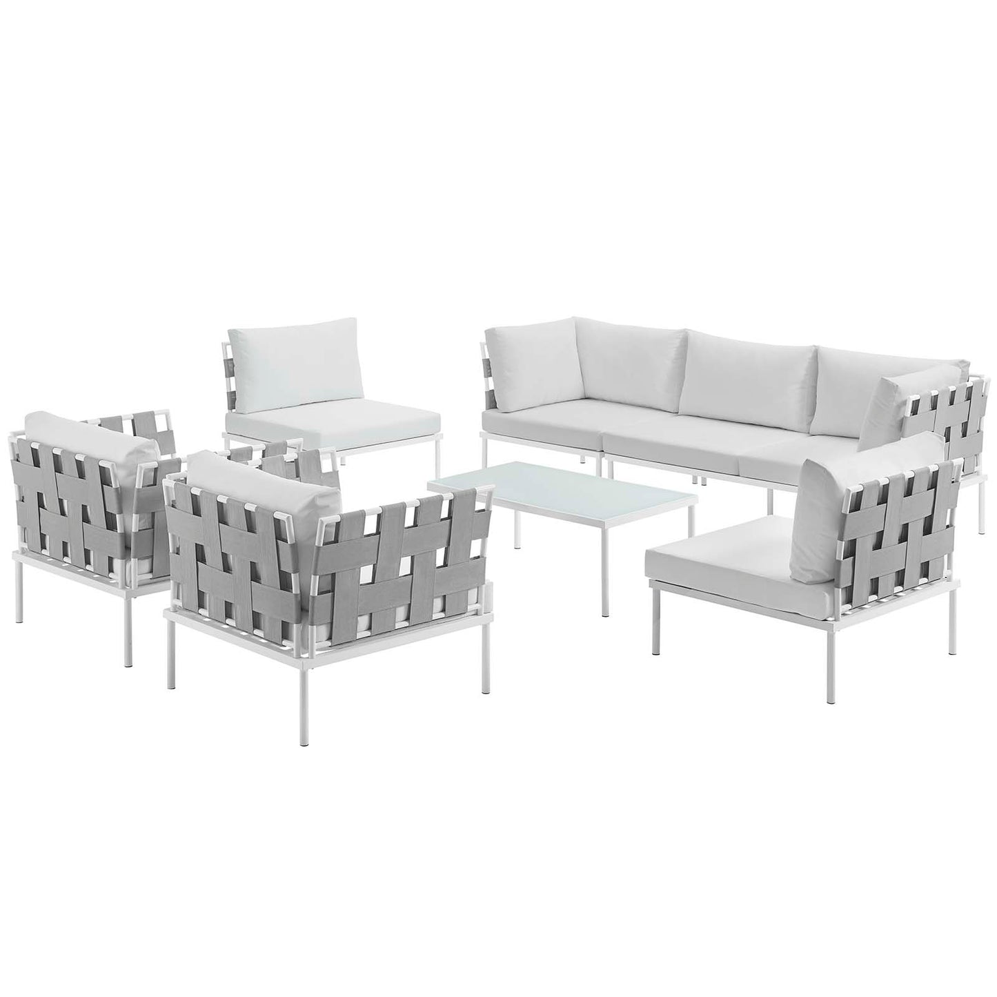 Modway Outlet Harmony 8 Piece Outdoor Patio Aluminum Sectional Sofa Set by Modway  Outdoor Furniture Furniture White White - EEI-2619-WHI-WHI-SET