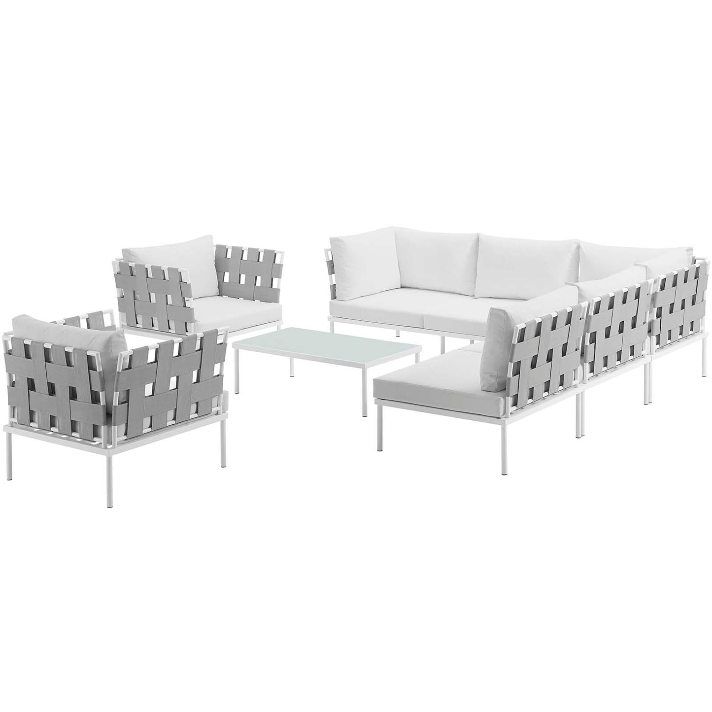 Modway Outlet Harmony 8 Piece Outdoor Patio Aluminum Sectional Sofa Set by Modway  Outdoor Furniture Furniture White White - EEI-2619-WHI-WHI-SET