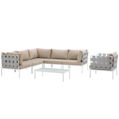 Modway Outlet Harmony 7 Piece Outdoor Patio Aluminum Sectional Sofa Set by Modway  Outdoor Furniture Furniture White Beige - EEI-2620-WHI-BEI-SET