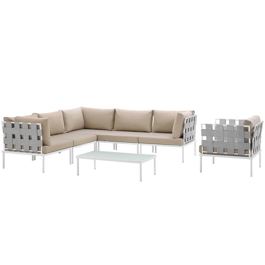 Modway Outlet Harmony 7 Piece Outdoor Patio Aluminum Sectional Sofa Set by Modway  Outdoor Furniture Furniture White Beige - EEI-2620-WHI-BEI-SET