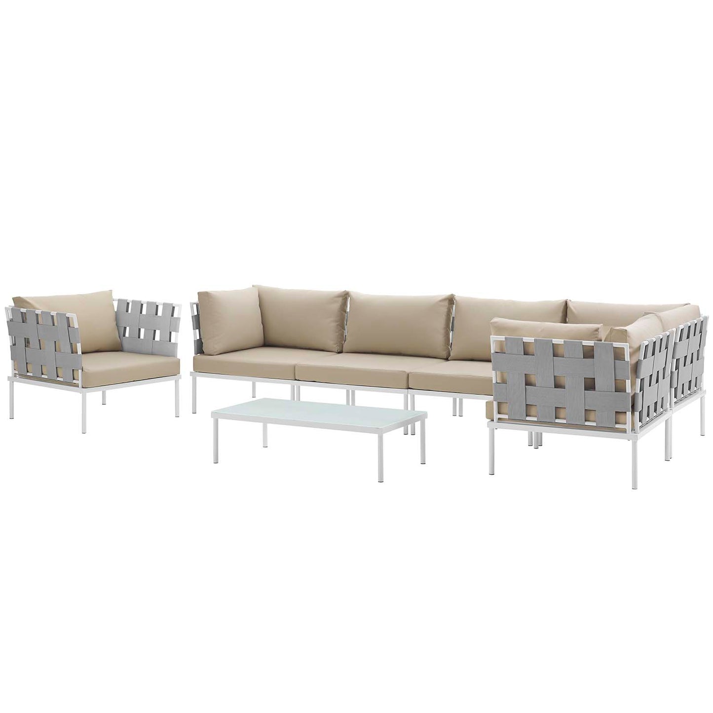 Modway Outlet Harmony 7 Piece Outdoor Patio Aluminum Sectional Sofa Set by Modway  Outdoor Furniture Furniture White Beige - EEI-2620-WHI-BEI-SET