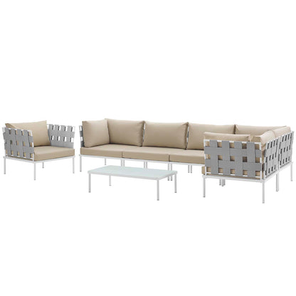 Modway Outlet Harmony 7 Piece Outdoor Patio Aluminum Sectional Sofa Set by Modway  Outdoor Furniture Furniture White Beige - EEI-2620-WHI-BEI-SET