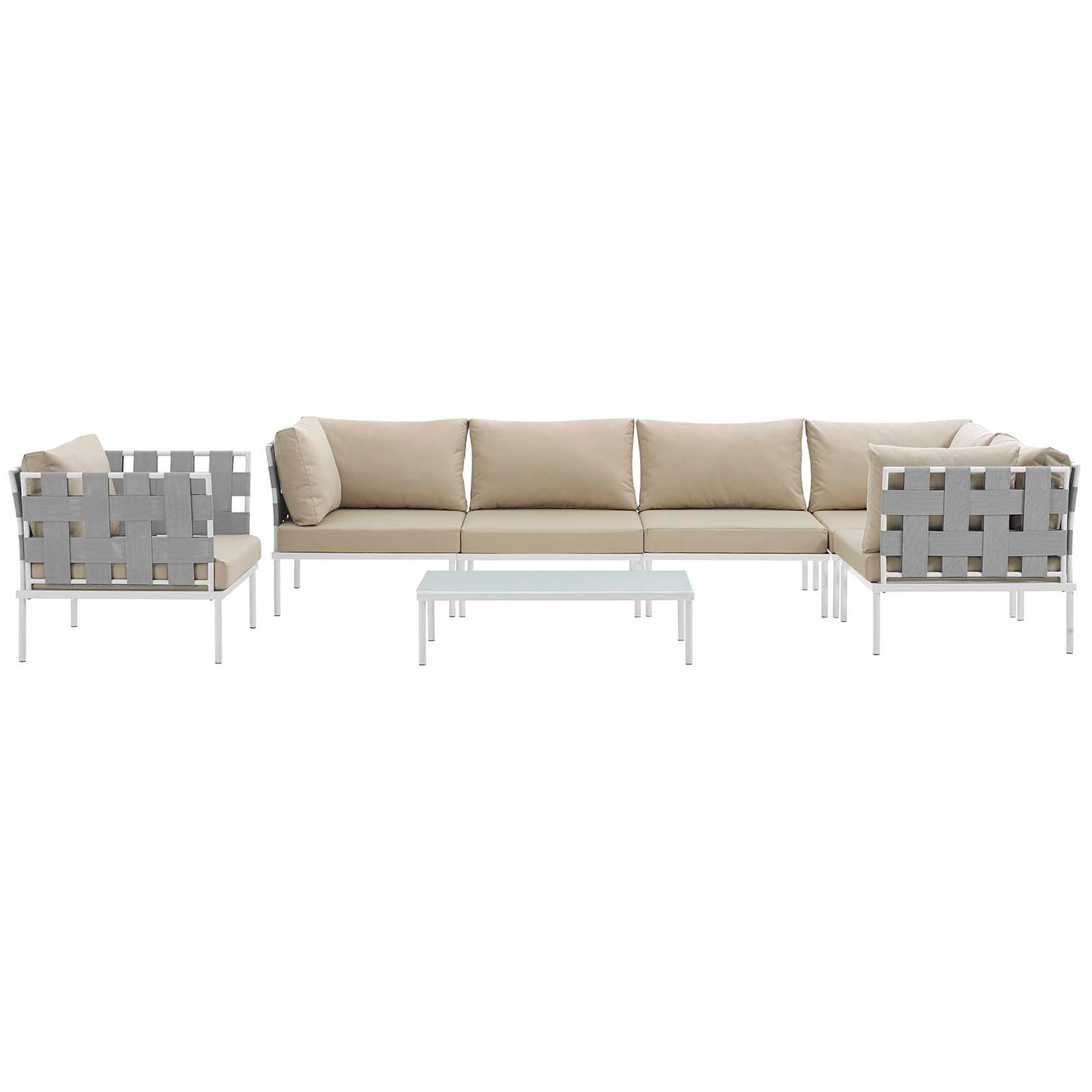 Modway Outlet Harmony 7 Piece Outdoor Patio Aluminum Sectional Sofa Set by Modway  Outdoor Furniture Furniture White Beige - EEI-2620-WHI-BEI-SET