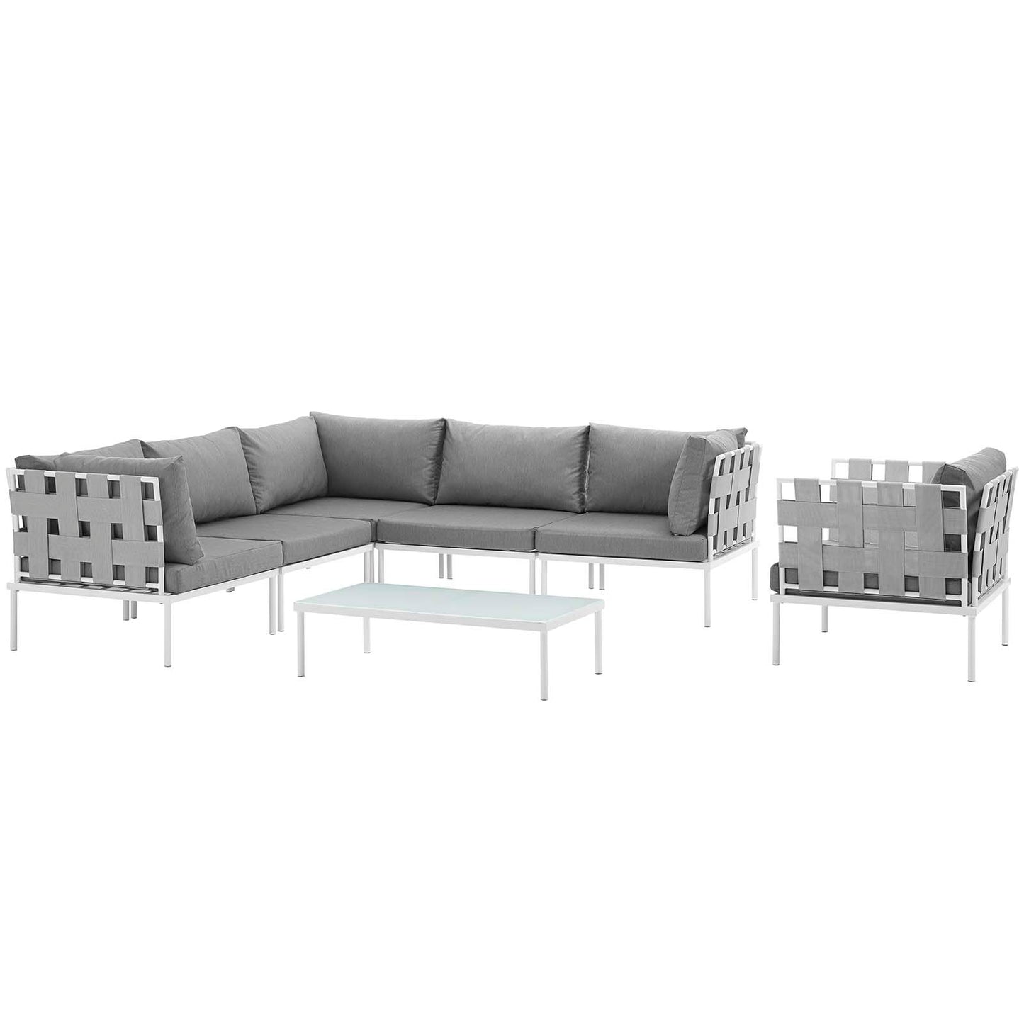 Modway Outlet Harmony 7 Piece Outdoor Patio Aluminum Sectional Sofa Set by Modway  Outdoor Furniture Furniture White Gray - EEI-2620-WHI-GRY-SET