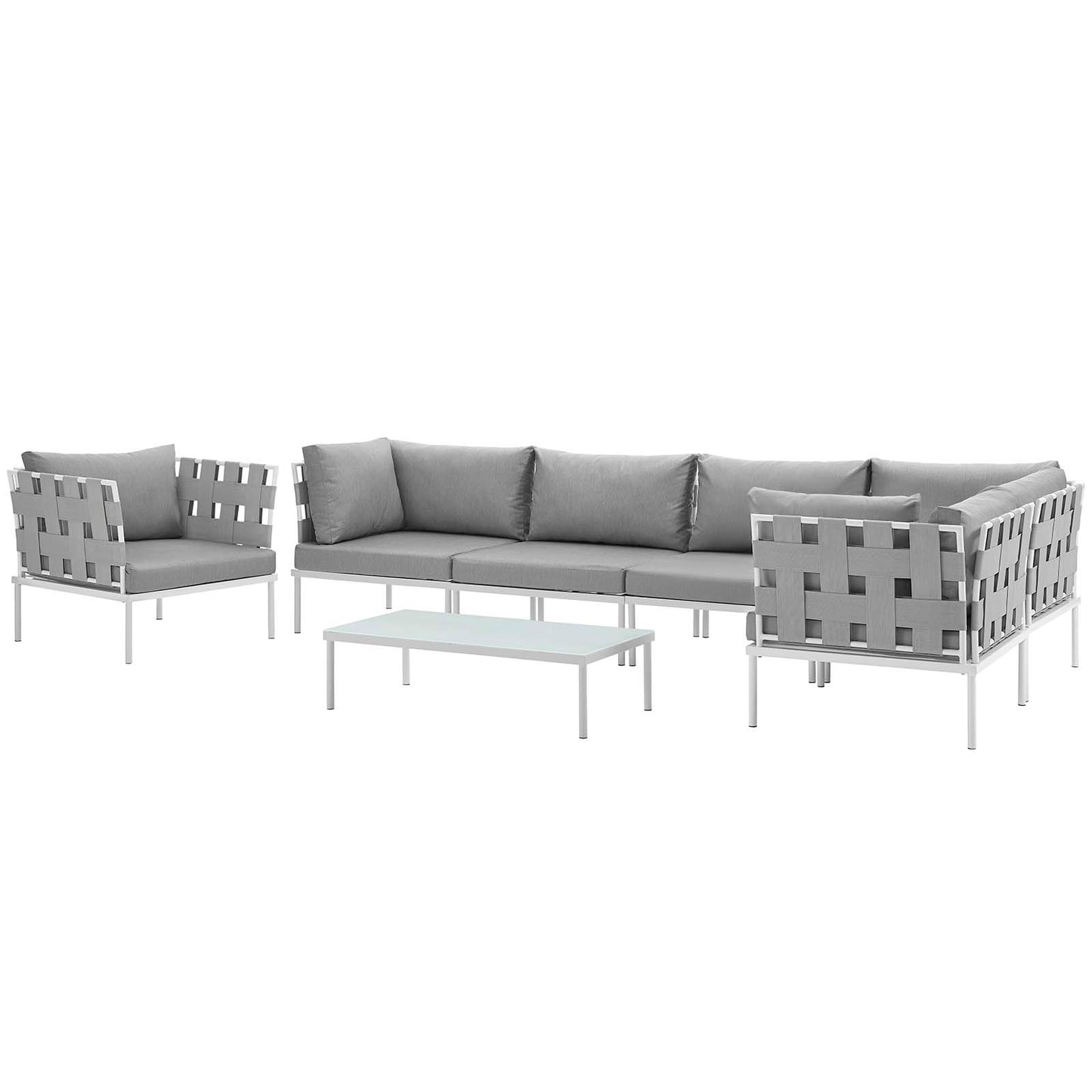 Modway Outlet Harmony 7 Piece Outdoor Patio Aluminum Sectional Sofa Set by Modway  Outdoor Furniture Furniture White Gray - EEI-2620-WHI-GRY-SET