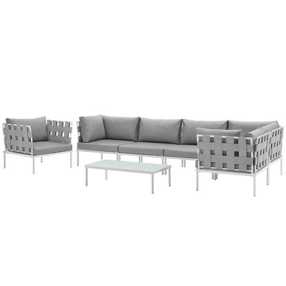 Modway Outlet Harmony 7 Piece Outdoor Patio Aluminum Sectional Sofa Set by Modway  Outdoor Furniture Furniture White Gray - EEI-2620-WHI-GRY-SET