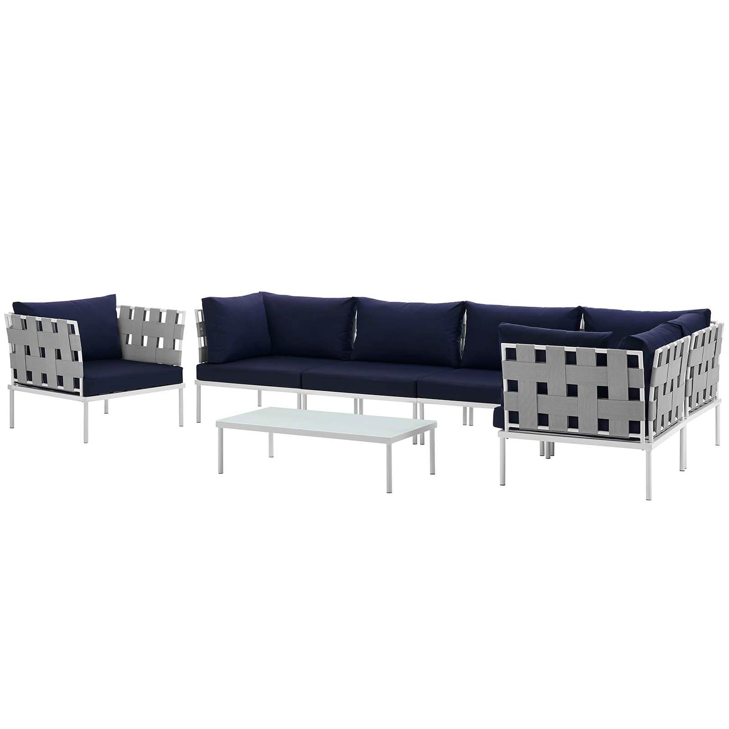 Modway Outlet Harmony 7 Piece Outdoor Patio Aluminum Sectional Sofa Set by Modway  Outdoor Furniture Furniture White Navy - EEI-2620-WHI-NAV-SET