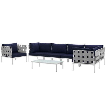 Modway Outlet Harmony 7 Piece Outdoor Patio Aluminum Sectional Sofa Set by Modway  Outdoor Furniture Furniture White Navy - EEI-2620-WHI-NAV-SET