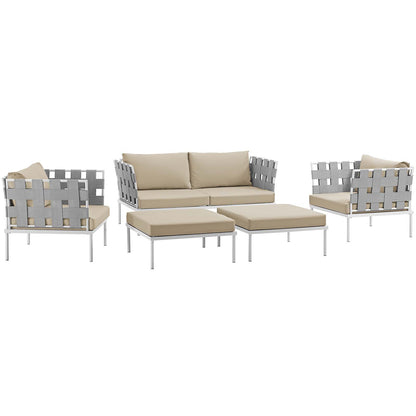Modway Outlet Harmony 5 Piece Outdoor Patio Aluminum Sectional Sofa Set by Modway  Outdoor Furniture Furniture White Beige - EEI-2621-WHI-BEI-SET