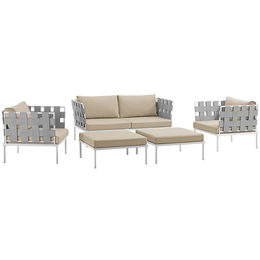 Modway Outlet Harmony 5 Piece Outdoor Patio Aluminum Sectional Sofa Set by Modway  Outdoor Furniture Furniture White Beige - EEI-2621-WHI-BEI-SET