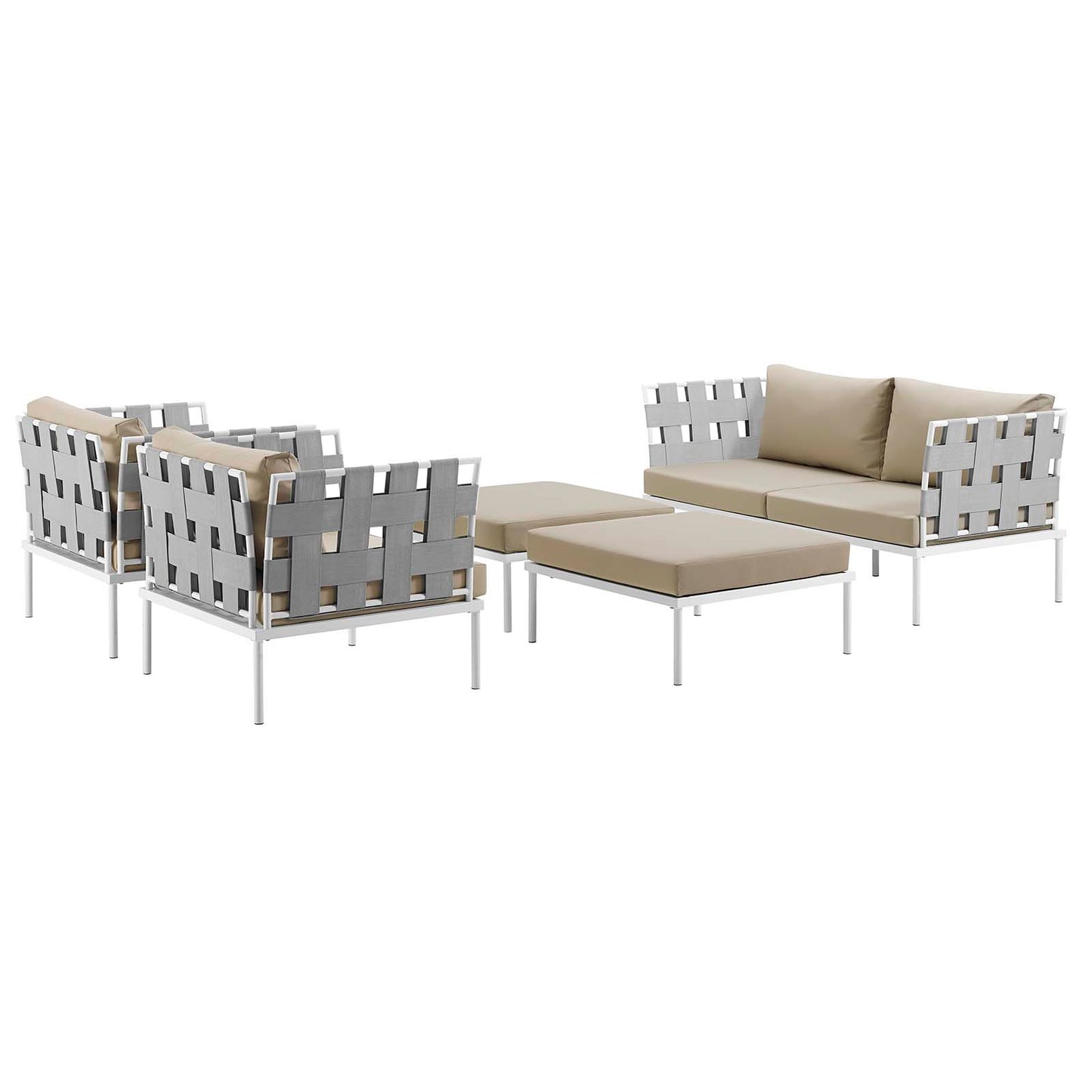 Modway Outlet Harmony 5 Piece Outdoor Patio Aluminum Sectional Sofa Set by Modway  Outdoor Furniture Furniture White Beige - EEI-2621-WHI-BEI-SET