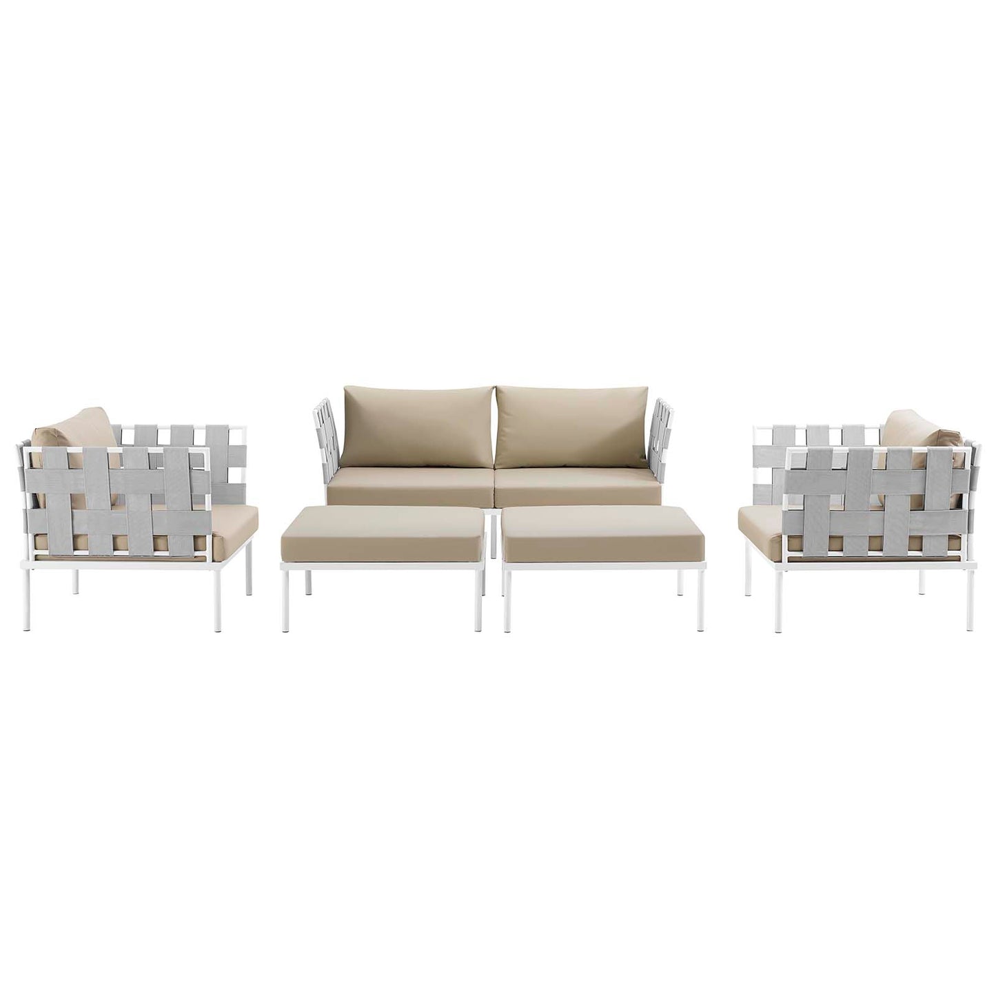 Modway Outlet Harmony 5 Piece Outdoor Patio Aluminum Sectional Sofa Set by Modway  Outdoor Furniture Furniture White Beige - EEI-2621-WHI-BEI-SET