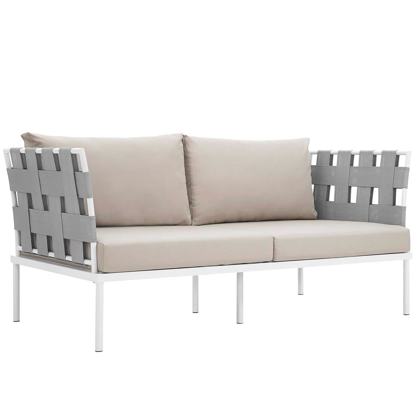 Modway Outlet Harmony 5 Piece Outdoor Patio Aluminum Sectional Sofa Set by Modway  Outdoor Furniture Furniture White Beige - EEI-2621-WHI-BEI-SET