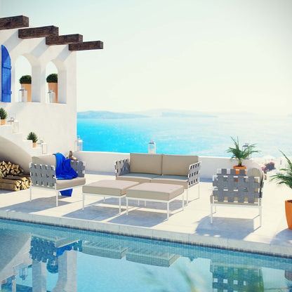 Modway Outlet Harmony 5 Piece Outdoor Patio Aluminum Sectional Sofa Set by Modway  Outdoor Furniture Furniture White Beige - EEI-2621-WHI-BEI-SET