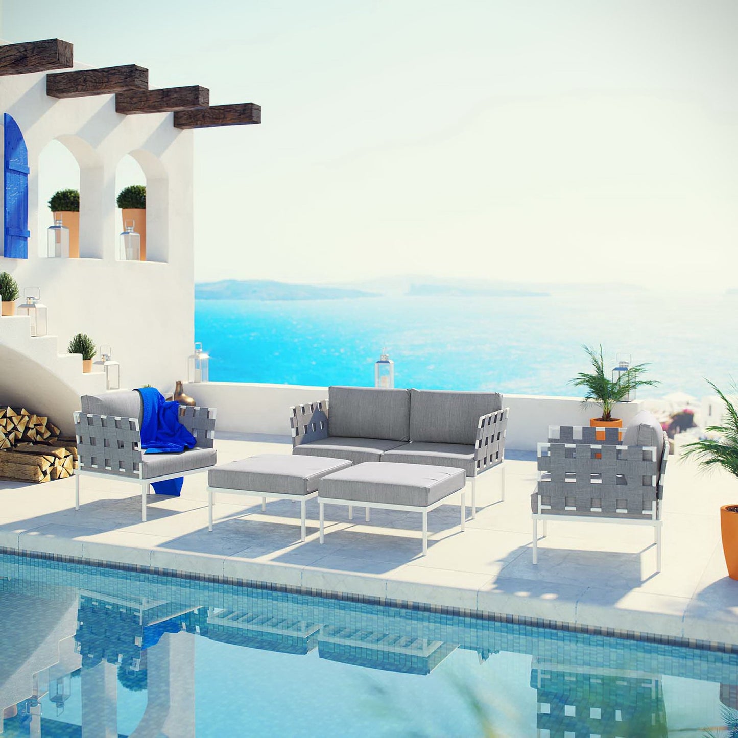 Modway - Harmony 5 Piece Outdoor Patio Aluminum Sectional Sofa Set by Modway  Outdoor Furniture Sofa Sectionals Gray - EEI-2621-WHI-GRY-SET