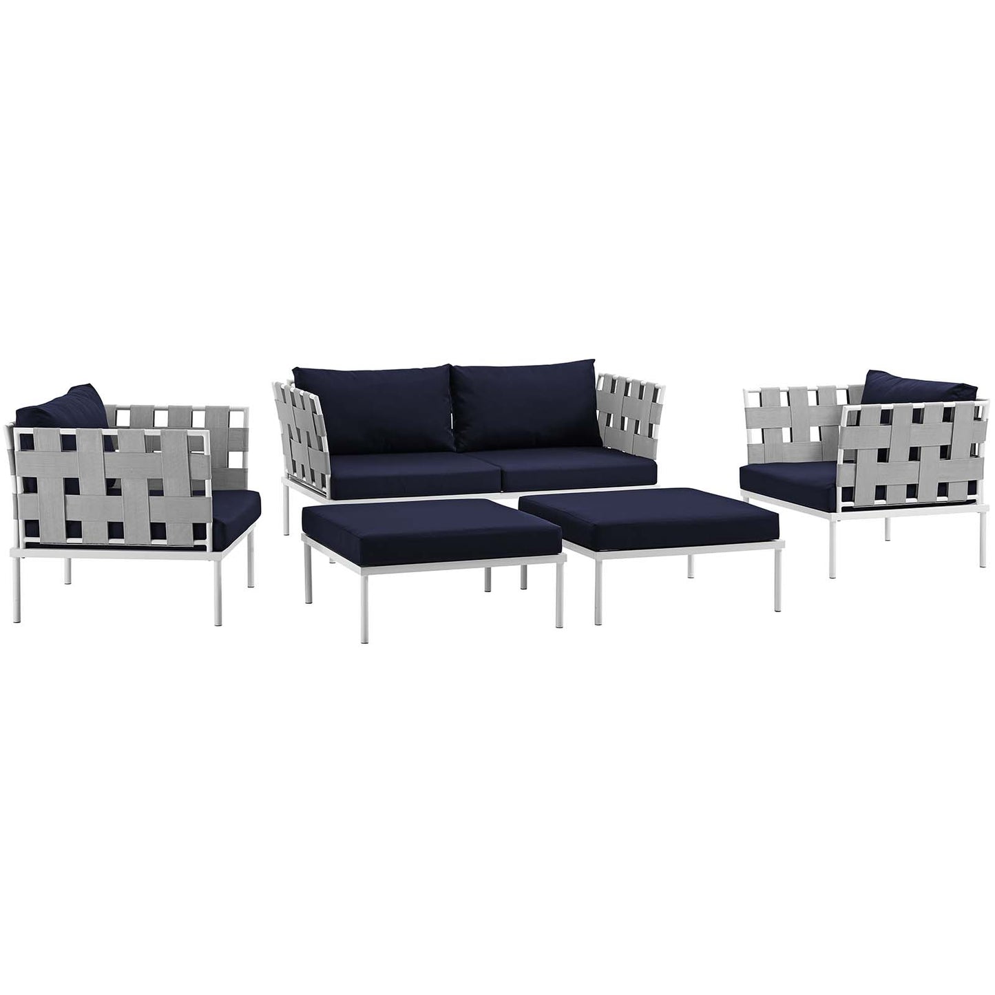 Modway Outlet Harmony 5 Piece Outdoor Patio Aluminum Sectional Sofa Set by Modway  Outdoor Furniture Furniture White Navy - EEI-2621-WHI-NAV-SET