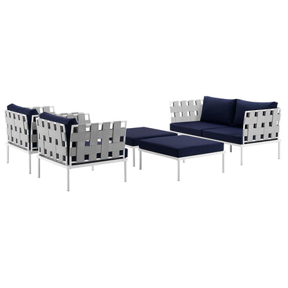 Modway Outlet Harmony 5 Piece Outdoor Patio Aluminum Sectional Sofa Set by Modway  Outdoor Furniture Furniture White Navy - EEI-2621-WHI-NAV-SET