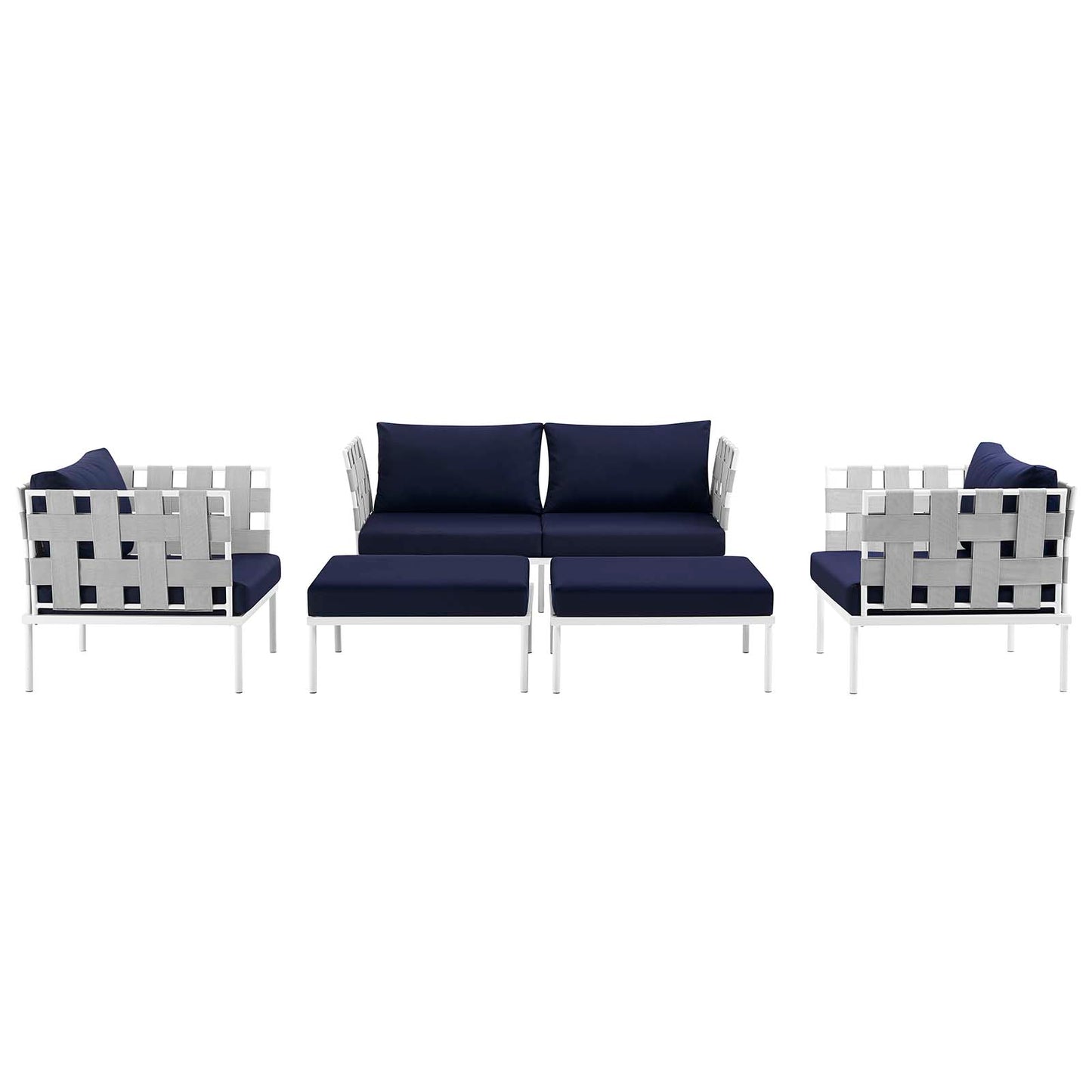 Modway Outlet Harmony 5 Piece Outdoor Patio Aluminum Sectional Sofa Set by Modway  Outdoor Furniture Furniture White Navy - EEI-2621-WHI-NAV-SET