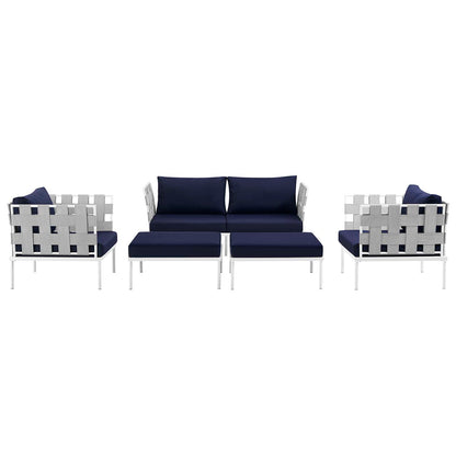 Modway Outlet Harmony 5 Piece Outdoor Patio Aluminum Sectional Sofa Set by Modway  Outdoor Furniture Furniture White Navy - EEI-2621-WHI-NAV-SET