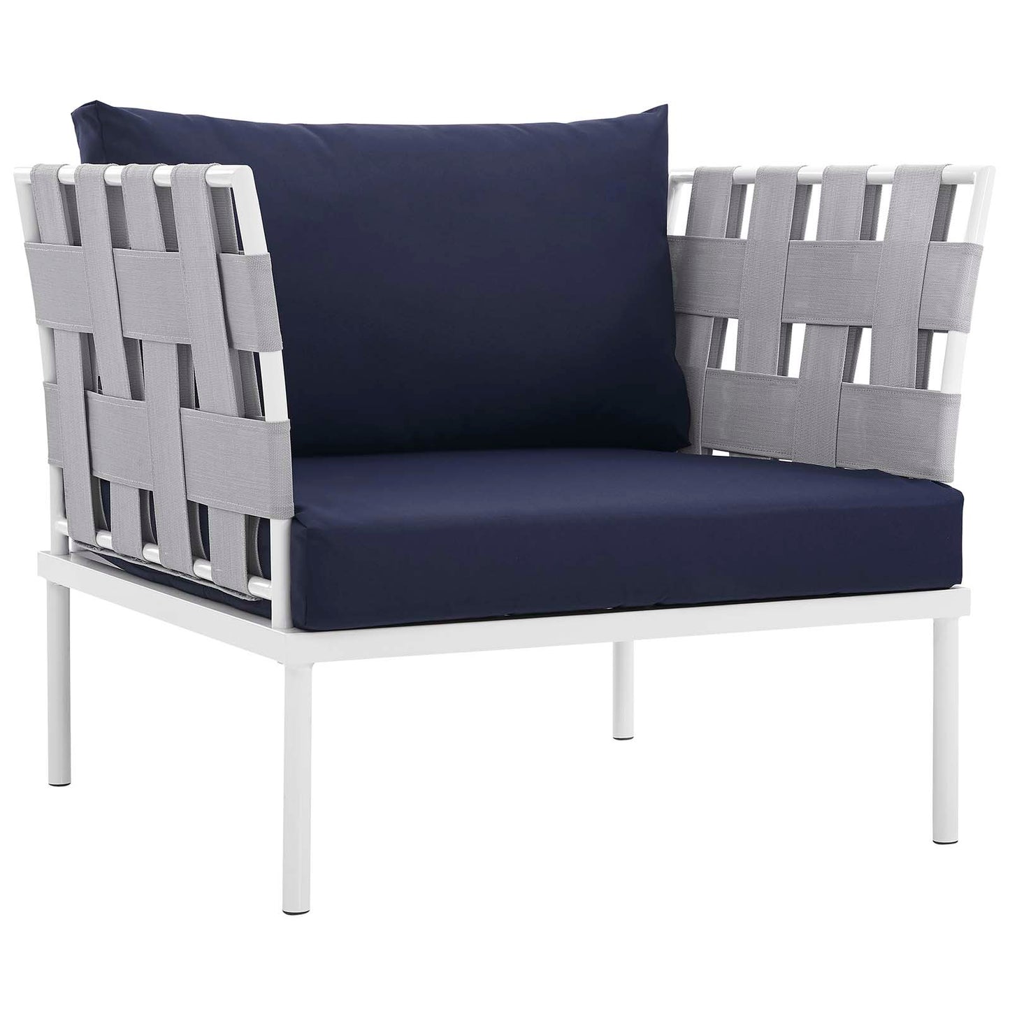 Modway Outlet Harmony 5 Piece Outdoor Patio Aluminum Sectional Sofa Set by Modway  Outdoor Furniture Furniture White Navy - EEI-2621-WHI-NAV-SET