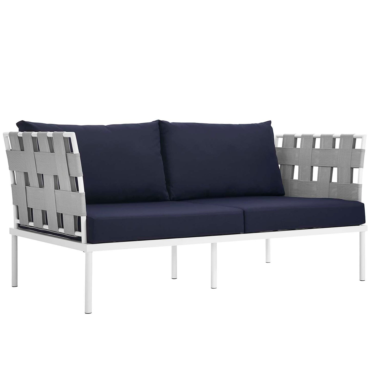 Modway Outlet Harmony 5 Piece Outdoor Patio Aluminum Sectional Sofa Set by Modway  Outdoor Furniture Furniture White Navy - EEI-2621-WHI-NAV-SET