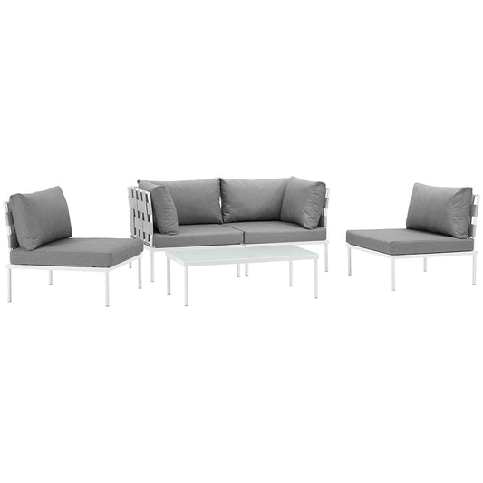 Modway Outlet Harmony 5 Piece Outdoor Patio Aluminum Sectional Sofa Set by Modway  Outdoor Furniture Furniture White Gray - EEI-2622-WHI-GRY-SET