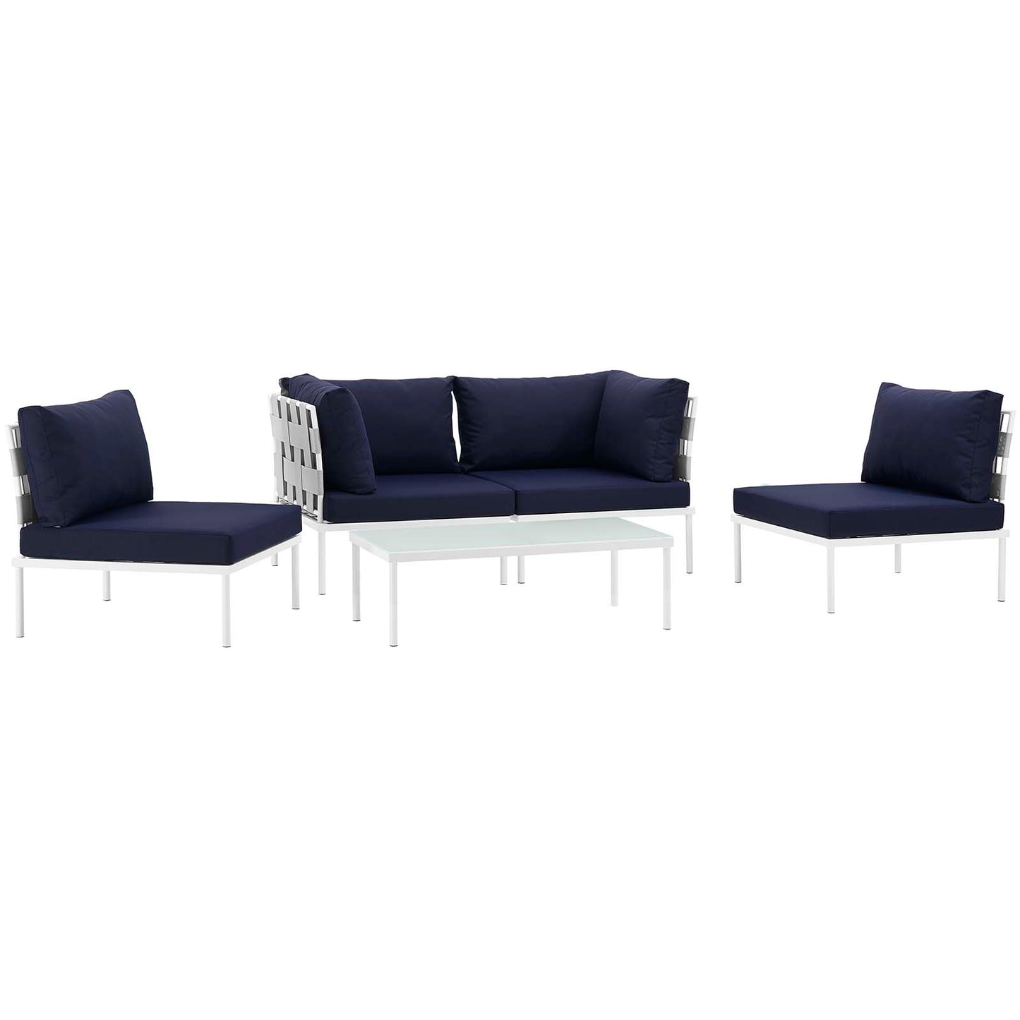 Modway Outlet Harmony 5 Piece Outdoor Patio Aluminum Sectional Sofa Set by Modway  Outdoor Furniture Furniture White Navy - EEI-2622-WHI-NAV-SET
