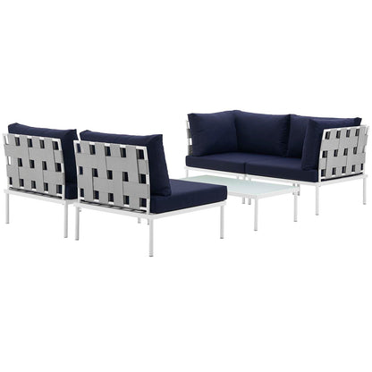 Modway Outlet Harmony 5 Piece Outdoor Patio Aluminum Sectional Sofa Set by Modway  Outdoor Furniture Furniture White Navy - EEI-2622-WHI-NAV-SET