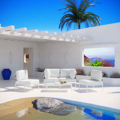 Modway Outlet Harmony 5 Piece Outdoor Patio Aluminum Sectional Sofa Set by Modway  Outdoor Furniture Furniture White White - EEI-2622-WHI-WHI-SET