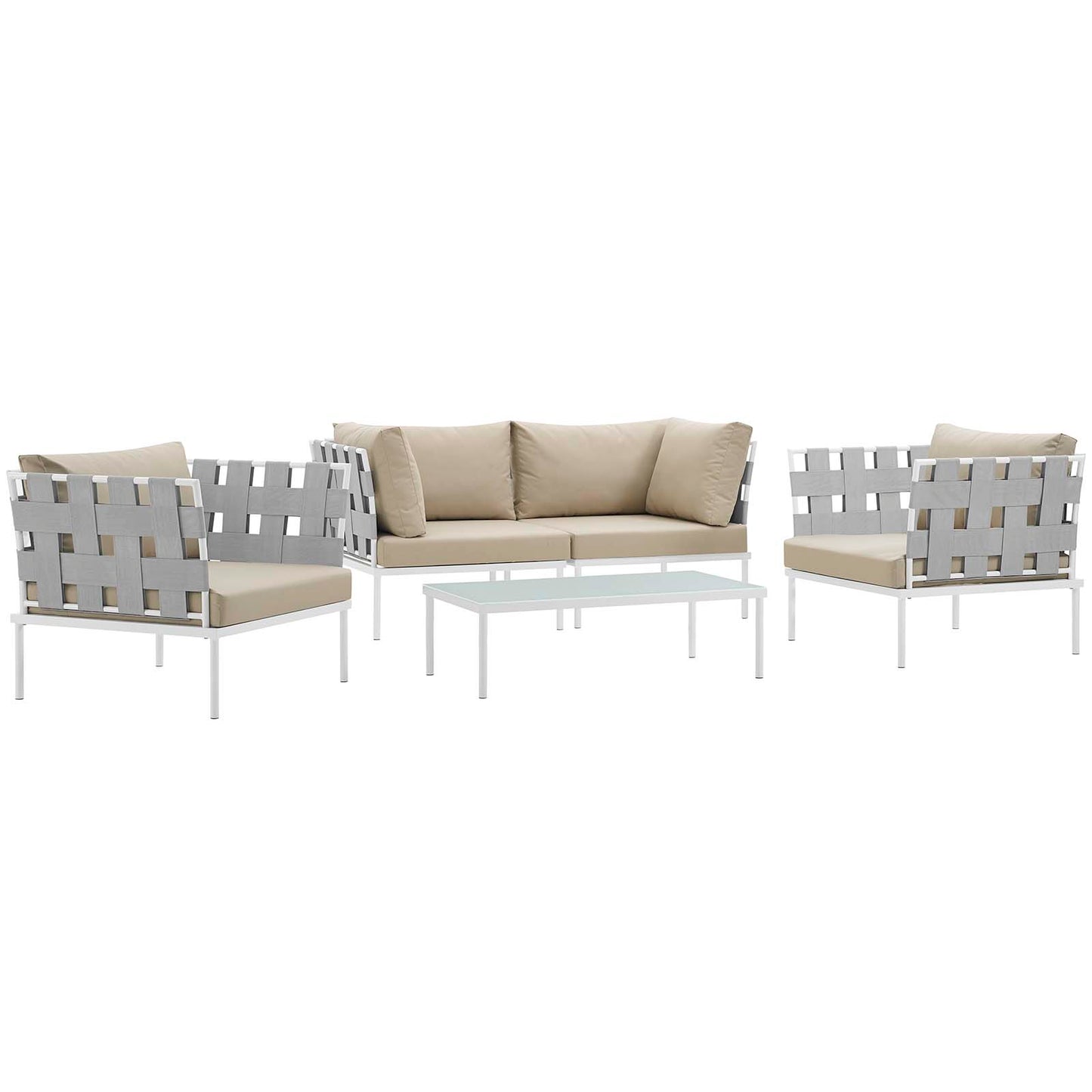 Modway Outlet Harmony 5Piece Outdoor Patio Aluminum Sectional Sofa Set by Modway  Outdoor Furniture Furniture White Beige - EEI-2623-WHI-BEI-SET
