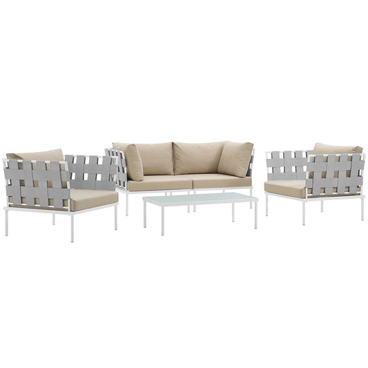 Modway Outlet Harmony 5Piece Outdoor Patio Aluminum Sectional Sofa Set by Modway  Outdoor Furniture Furniture White Beige - EEI-2623-WHI-BEI-SET