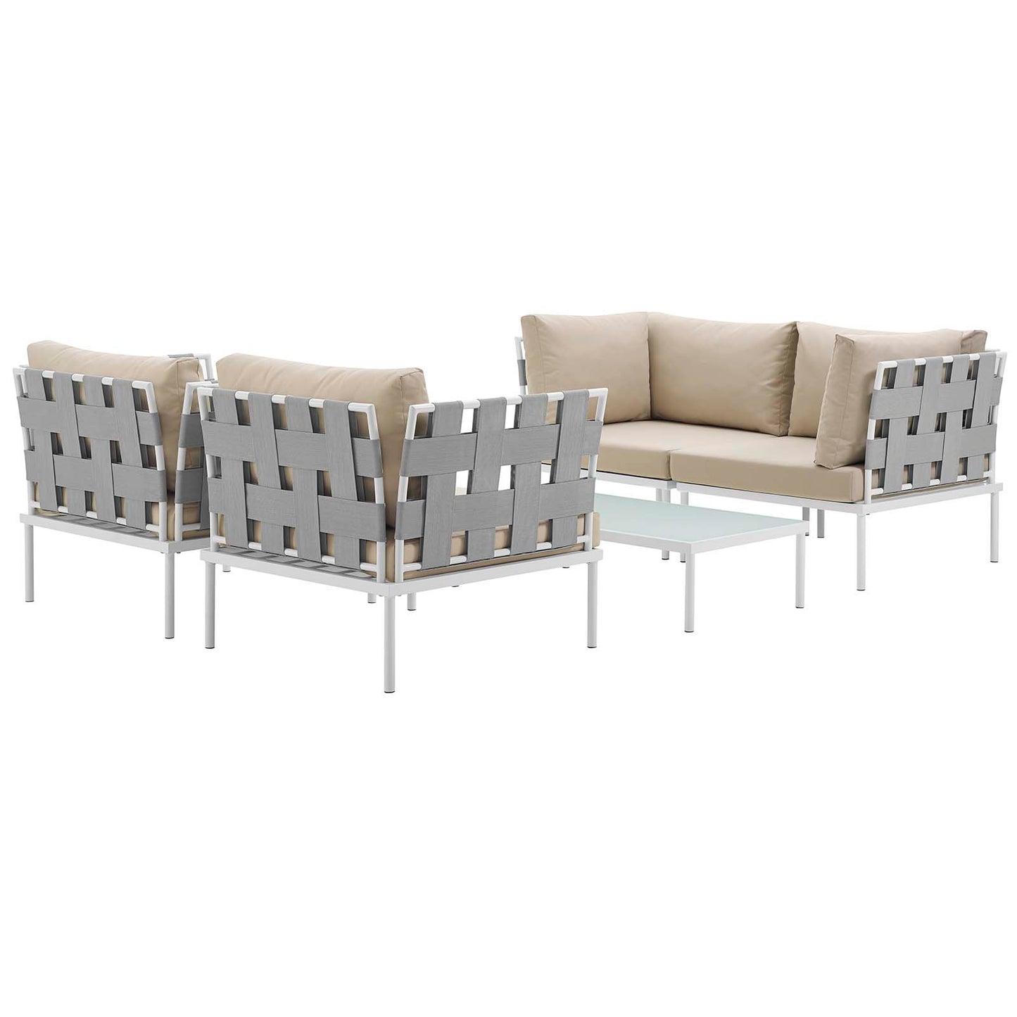 Modway Outlet Harmony 5Piece Outdoor Patio Aluminum Sectional Sofa Set by Modway  Outdoor Furniture Furniture White Beige - EEI-2623-WHI-BEI-SET