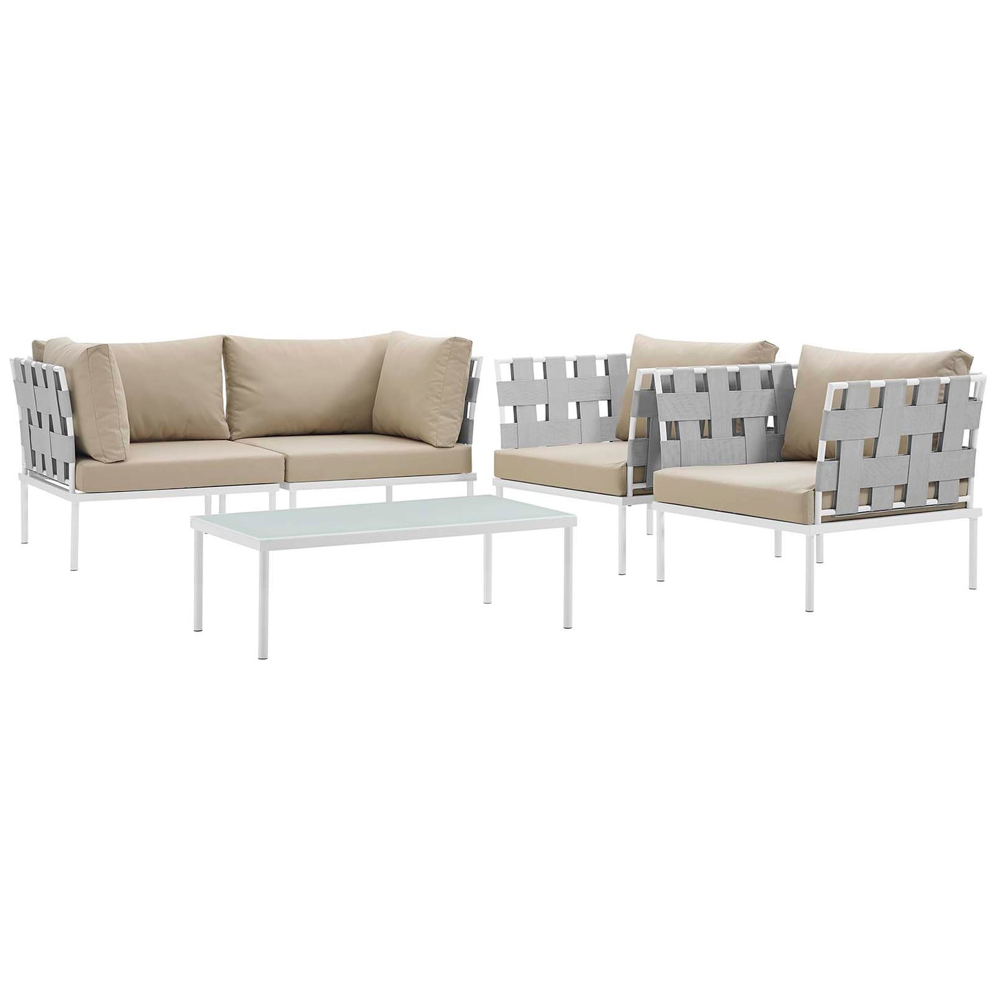 Modway Outlet Harmony 5Piece Outdoor Patio Aluminum Sectional Sofa Set by Modway  Outdoor Furniture Furniture White Beige - EEI-2623-WHI-BEI-SET