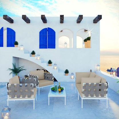 Modway Outlet Harmony 5Piece Outdoor Patio Aluminum Sectional Sofa Set by Modway  Outdoor Furniture Furniture White Beige - EEI-2623-WHI-BEI-SET