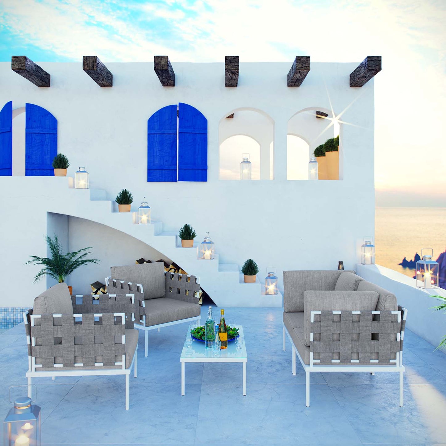 Modway Outlet Harmony 5Piece Outdoor Patio Aluminum Sectional Sofa Set by Modway  Outdoor Furniture Furniture White Gray - EEI-2623-WHI-GRY-SET