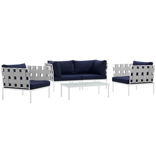 Modway Outlet Harmony 5Piece Outdoor Patio Aluminum Sectional Sofa Set by Modway  Outdoor Furniture Furniture White Navy - EEI-2623-WHI-NAV-SET