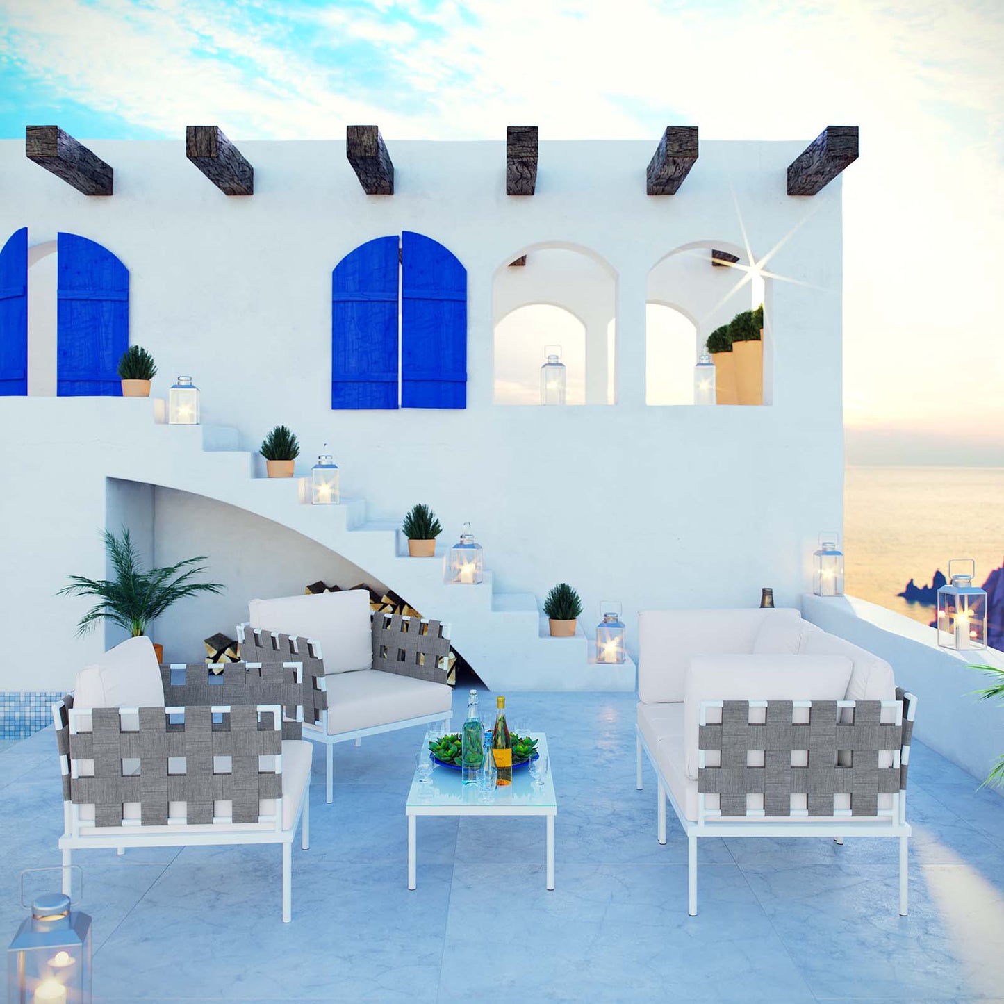 Modway Outlet Harmony 5Piece Outdoor Patio Aluminum Sectional Sofa Set by Modway  Outdoor Furniture Furniture White White - EEI-2623-WHI-WHI-SET