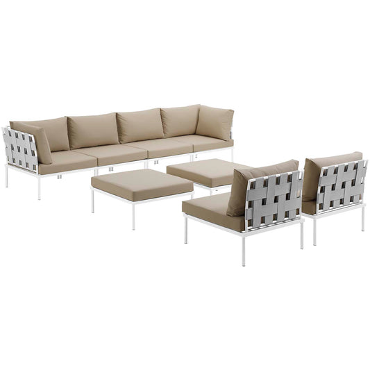Modway Outlet Harmony 8 Piece Outdoor Patio Aluminum Sectional Sofa Set by Modway  Outdoor Furniture Furniture White Beige - EEI-2624-WHI-BEI-SET