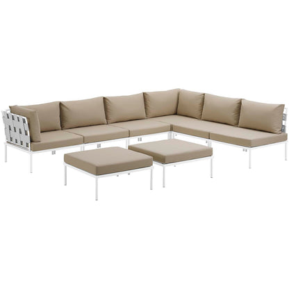Modway Outlet Harmony 8 Piece Outdoor Patio Aluminum Sectional Sofa Set by Modway  Outdoor Furniture Furniture White Beige - EEI-2624-WHI-BEI-SET