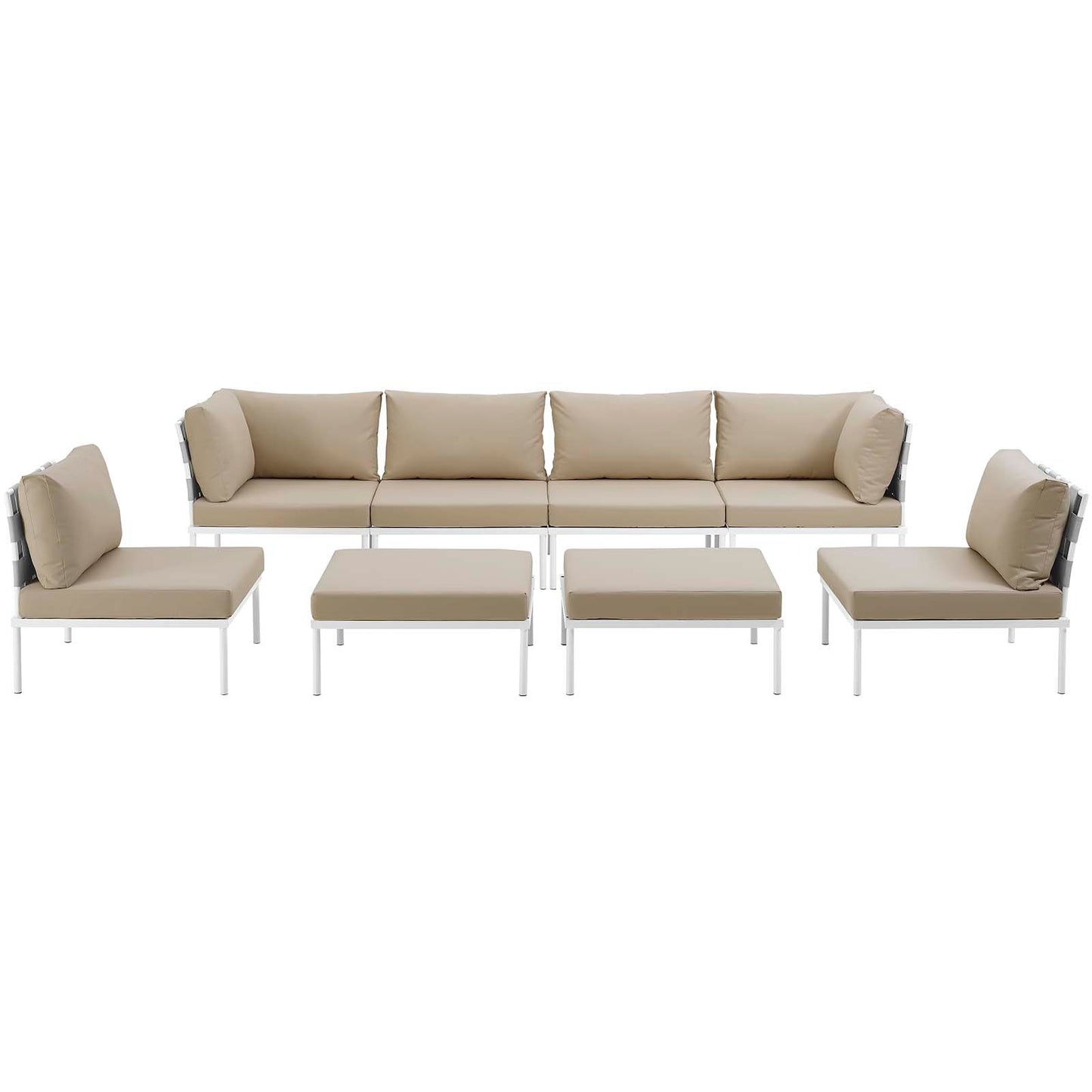 Modway Outlet Harmony 8 Piece Outdoor Patio Aluminum Sectional Sofa Set by Modway  Outdoor Furniture Furniture White Beige - EEI-2624-WHI-BEI-SET