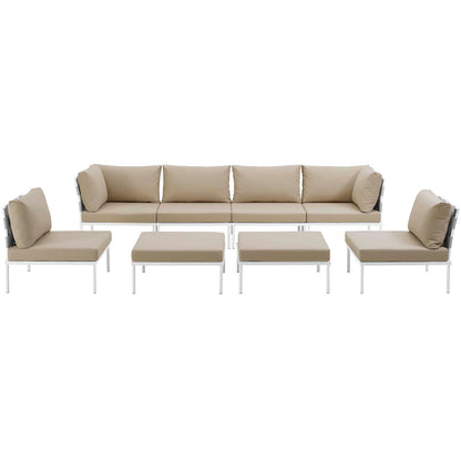 Modway Outlet Harmony 8 Piece Outdoor Patio Aluminum Sectional Sofa Set by Modway  Outdoor Furniture Furniture White Beige - EEI-2624-WHI-BEI-SET