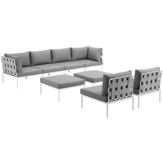Modway Outlet Harmony 8 Piece Outdoor Patio Aluminum Sectional Sofa Set by Modway  Outdoor Furniture Furniture White Gray - EEI-2624-WHI-GRY-SET