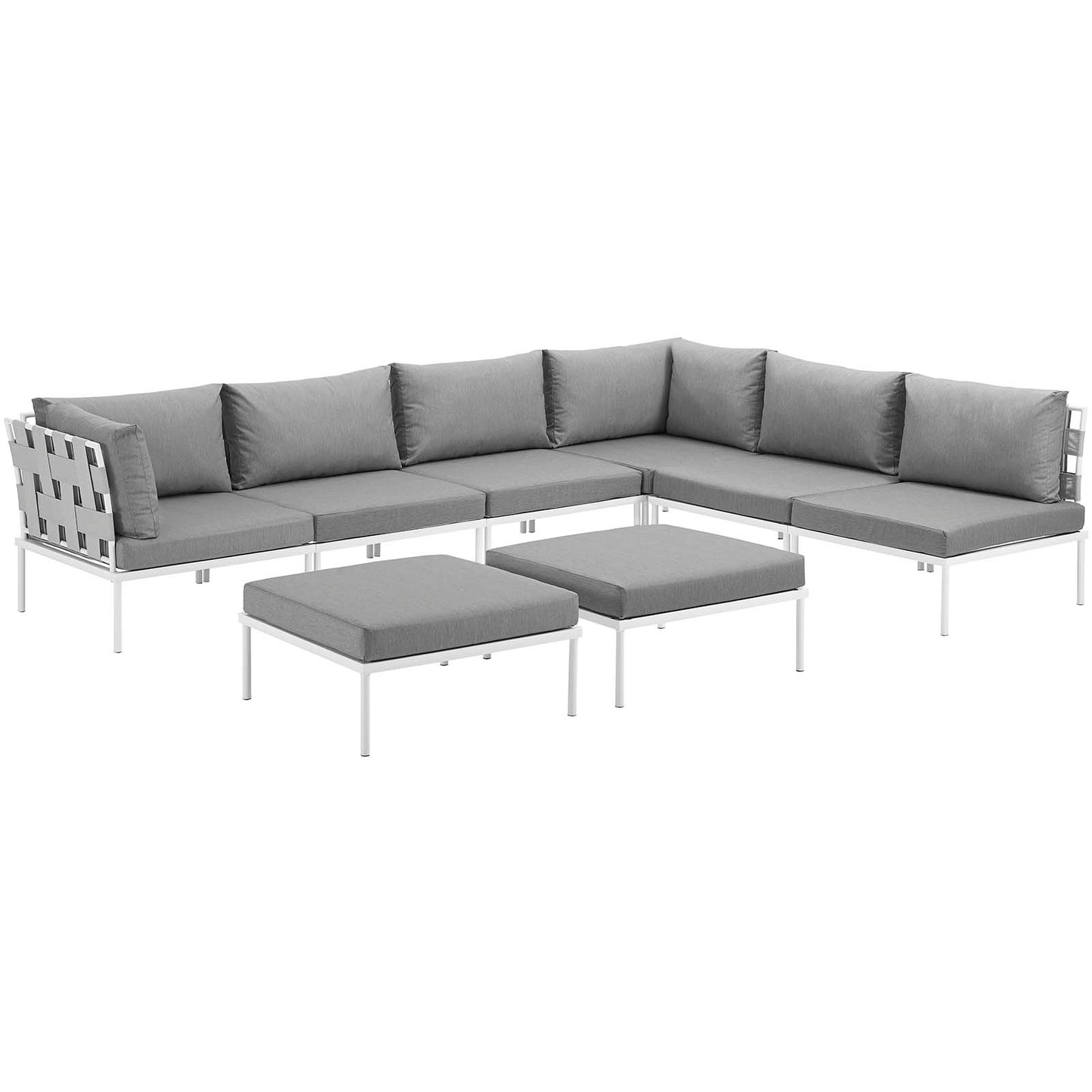 Modway Outlet Harmony 8 Piece Outdoor Patio Aluminum Sectional Sofa Set by Modway  Outdoor Furniture Furniture White Gray - EEI-2624-WHI-GRY-SET