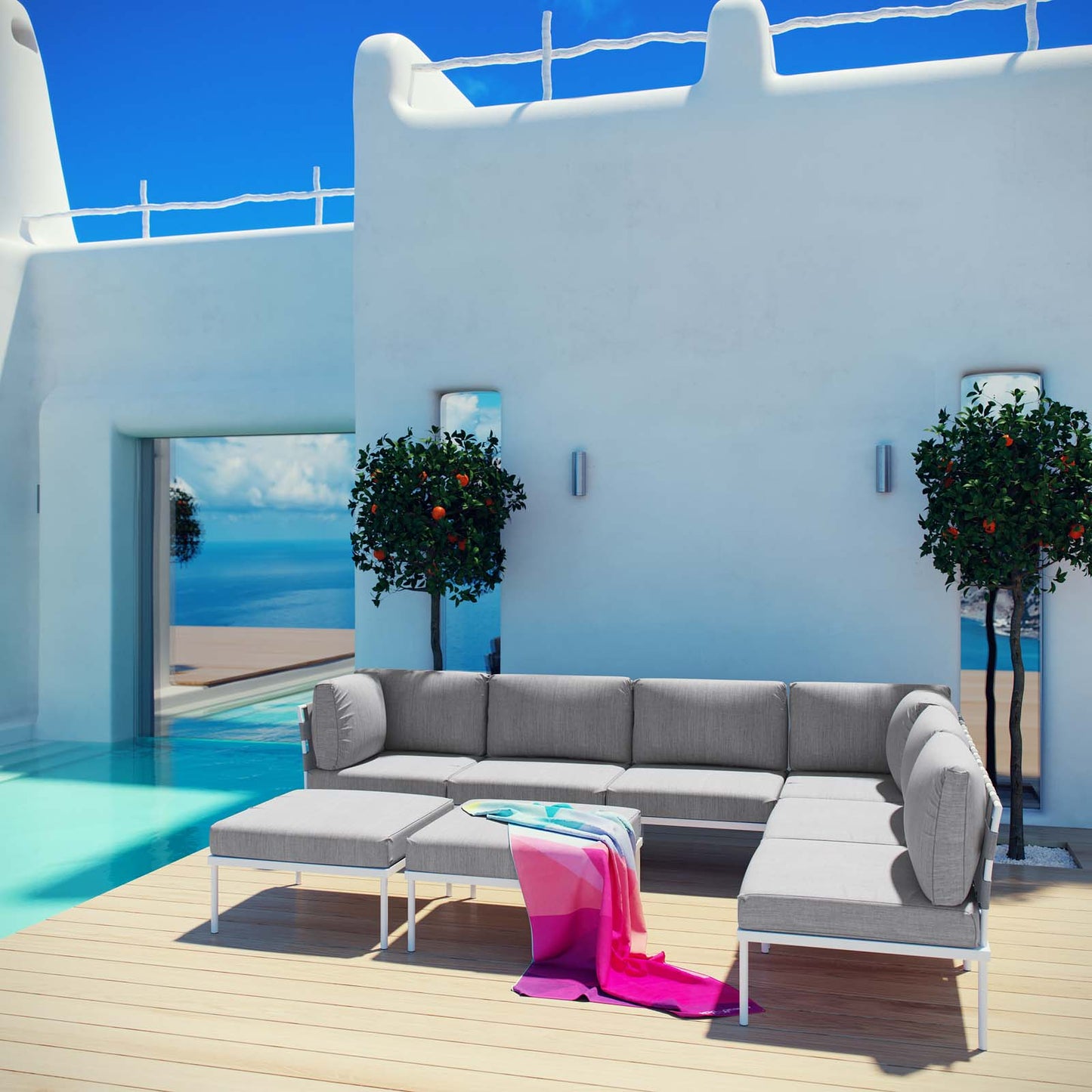 Modway Outlet Harmony 8 Piece Outdoor Patio Aluminum Sectional Sofa Set by Modway  Outdoor Furniture Furniture White Gray - EEI-2624-WHI-GRY-SET