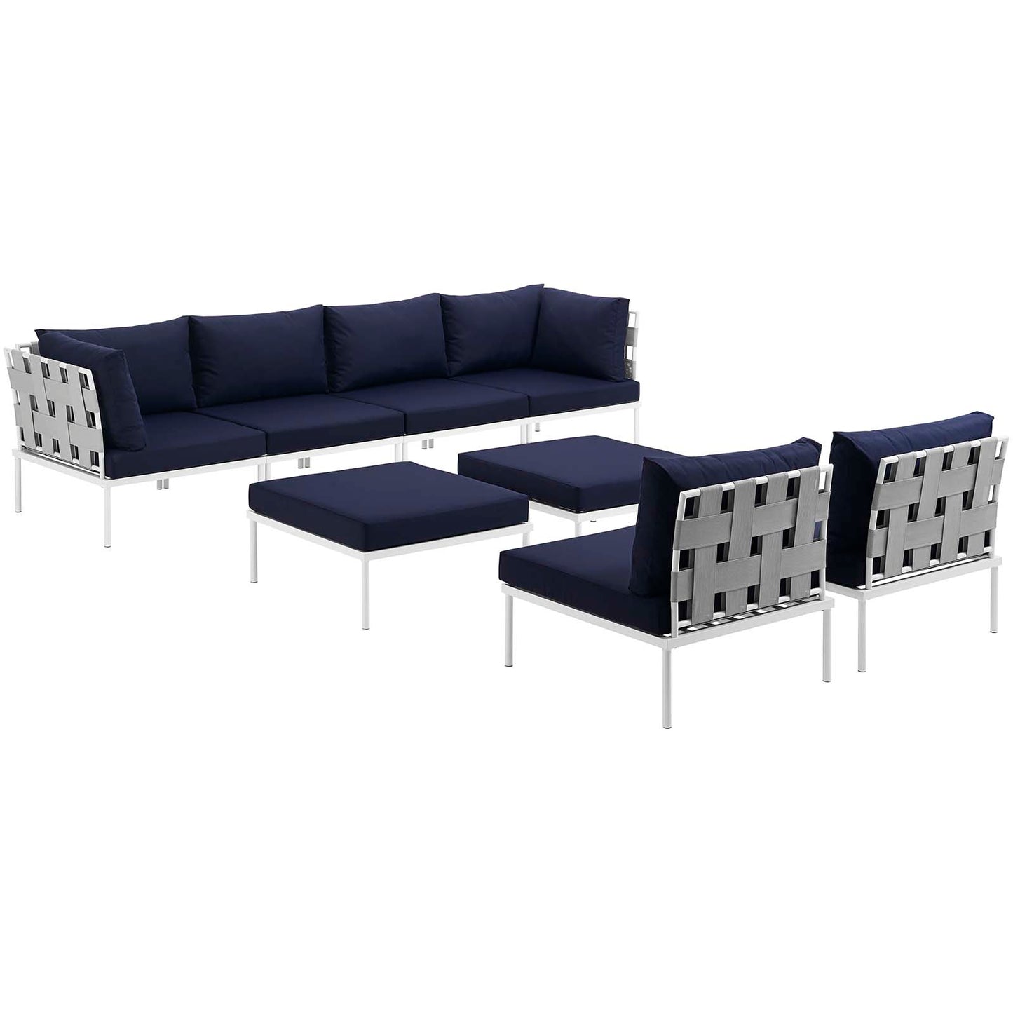 Modway Outlet Harmony 8 Piece Outdoor Patio Aluminum Sectional Sofa Set by Modway  Outdoor Furniture Furniture White Navy - EEI-2624-WHI-NAV-SET